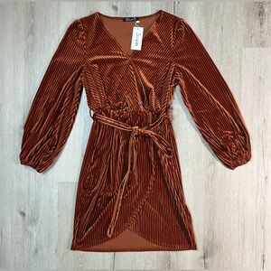 NWT Simplee Wrap Dress / Size L / Crushed Velvet Burnt Orange